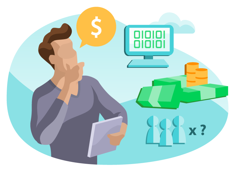 Business owner thinking about cost factors Business owner thinking about cost factors
