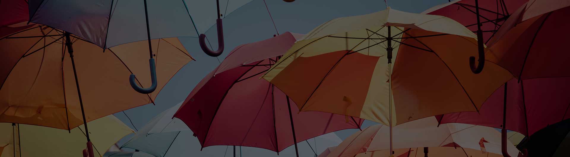 A background of colorful umbrellas.