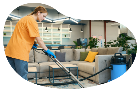 A carpet cleaning company employee vacuuming