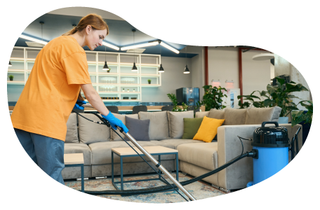 A carpet cleaning company employee vacuuming A carpet cleaning company employee vacuuming