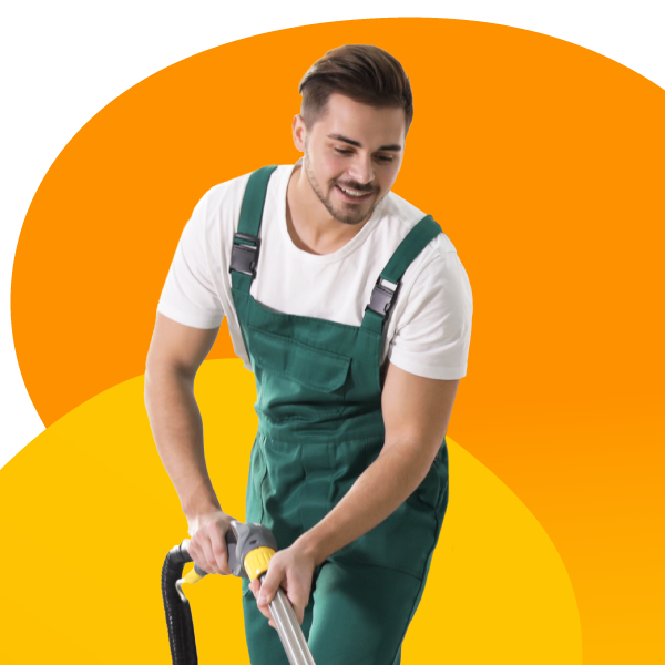 A carpet cleaning company employee at work