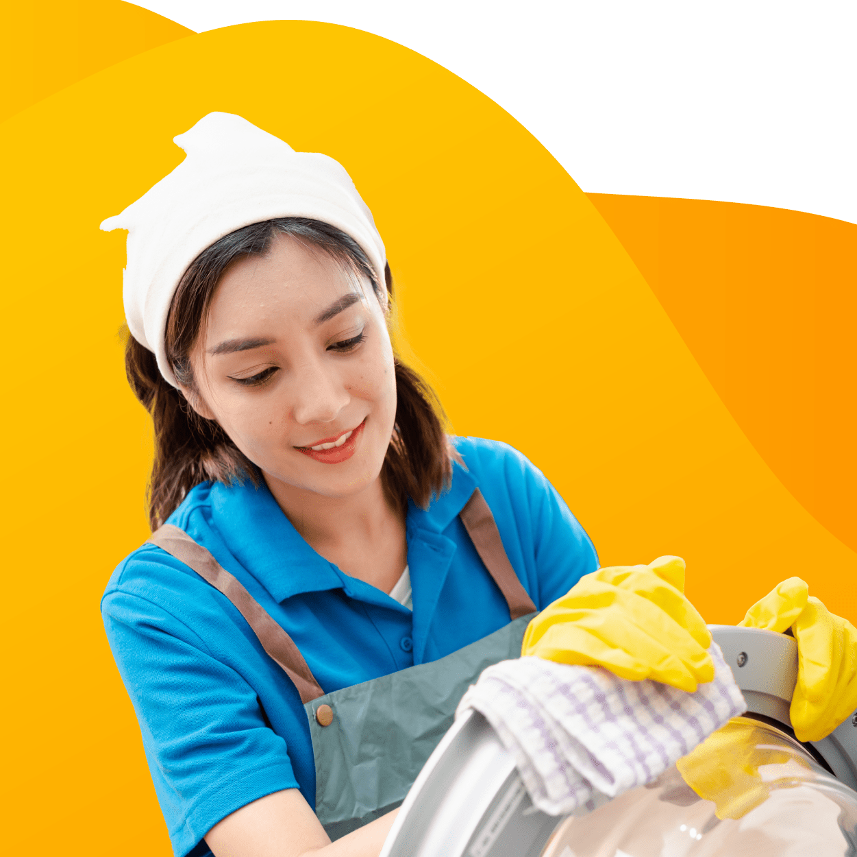 House cleaning professional dusting off a client's dryer.