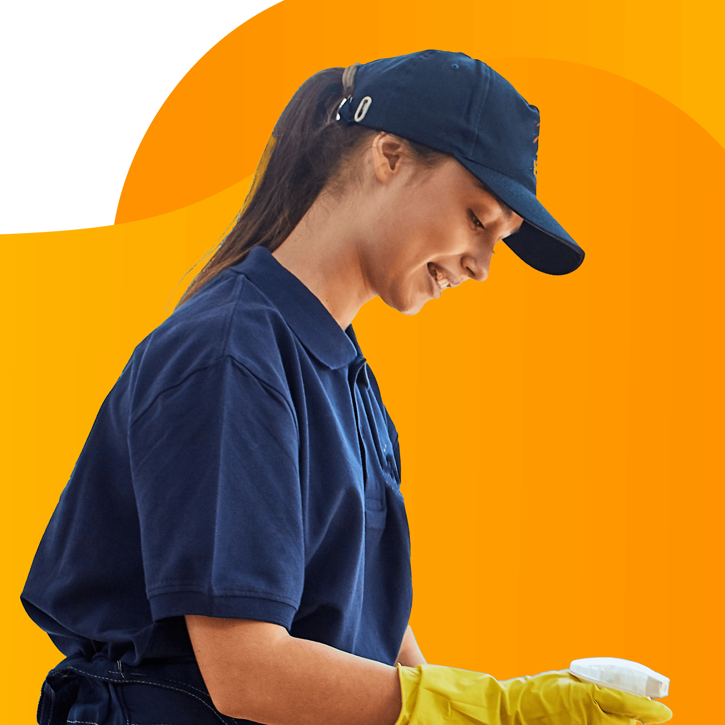 Janitor applying cleaning solution to treat client property.