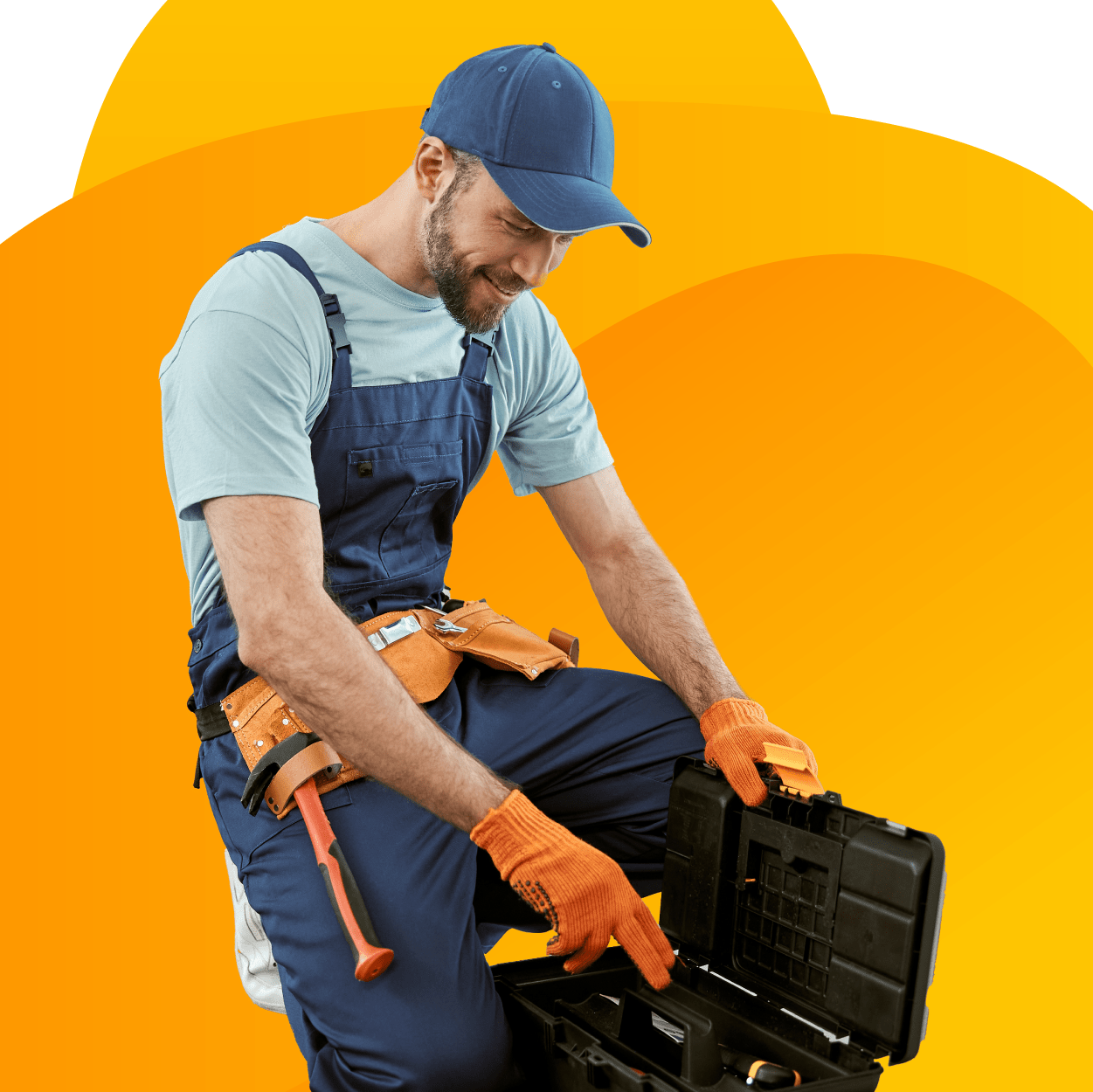 Handyman organizing their toolbox.