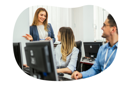 Education consultant guiding employees. Education consultant guiding employees.