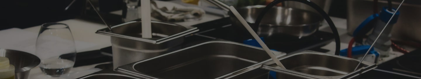 Commercial stainless steel catering equipment.