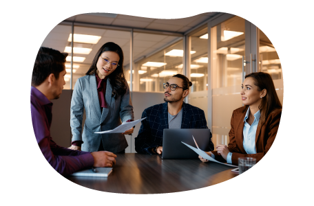 Business intelligence professionals discussing a project. Business intelligence professionals discussing a project.