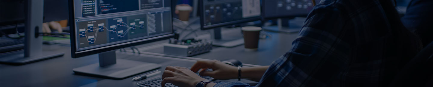 Data architect typing on keyboard.