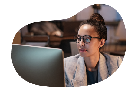 IT staffing agency representative working on a computer.