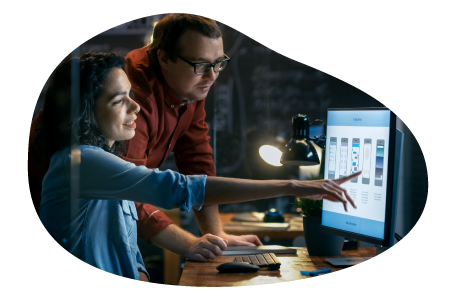 Two employees for a managed service provider (MSP) working on a project. Two employees for a managed service provider (MSP) working on a project.