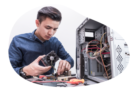 A PC builder assembling the PC of a desktop computer