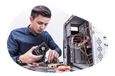 A PC builder assembling the PC of a desktop computer