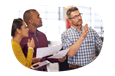IT project manager going over a project plan with a team.