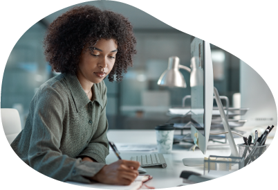 Web designer composing the layout of a website on a pad.