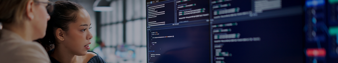 Web developers coding on laptop.