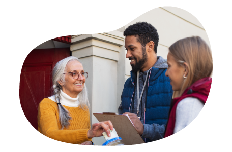 Church volunteers going door-to-door for donations. Church volunteers going door-to-door for donations.