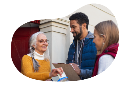 Church volunteers going door-to-door for donations.