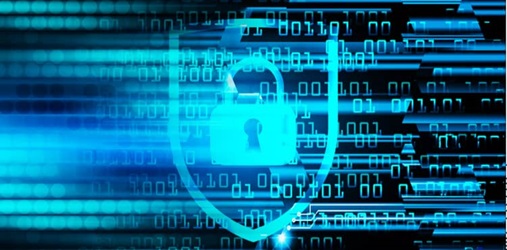 Shield and padlock over binary code to represent cyber liability insurance