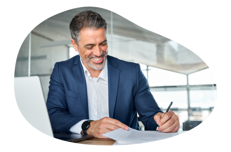 A small business owner signing a fidelity bond receipt. A small business owner signing a fidelity bond receipt.