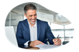 A small business owner signing a fidelity bond receipt.